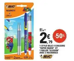 E.Leclerc Bic - 1 stylo bille 4 couleurs super mario et 1 roller illusion avec 2 recharges offre