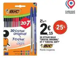 E.Leclerc Bic - 20 stylos bille cristal original et 7 cristal soft offre