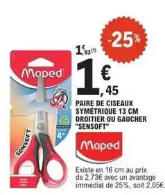 E.Leclerc Maped - paire de ciseaux symérique 13 cm droitier ou gaucher sensoft offre
