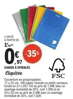 E.Leclerc Esquisse - cahier à spirales offre