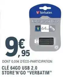 E.Leclerc Verbatim - clé 64go usb 2.0 store'n'go verbatim offre