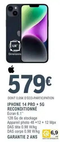 E.Leclerc Iphone 14 pro + 5g reconditionné offre