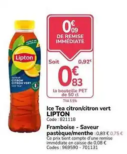 Promocash Lipton - ice tea citron/citron vert offre