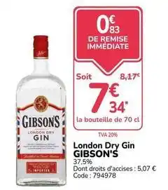 Promocash Gibson's - london dry gin offre