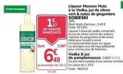 Promocash Sobieski - liqueur moscow mule à la vodka, jus de citron offre