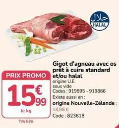 Promocash Promo - gigot d'agneau avec os prêt à cuire standard et/ou halal offre