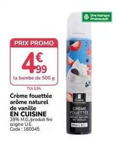 Promocash Promo - crème fouettée arome naturel de vanille en cuisine offre