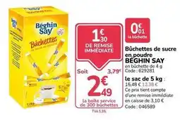 Promocash Beghin say - bûchettes de sucre en, poudre offre