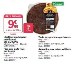 Promocash Promo - moelleux au chocolat prédécoupé en cuisine offre