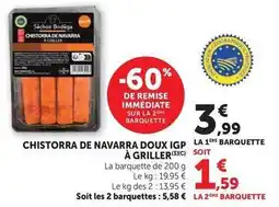 Hyper U Chistorra de navarra doux igp a griller offre