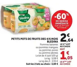 Super U Blédina - petits pots de fruits des 4/6 mois offre