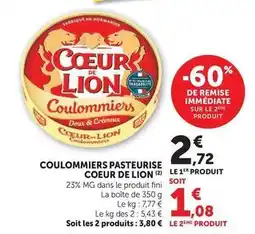 U Express Coeur de lion - coulommiers pasteurise offre