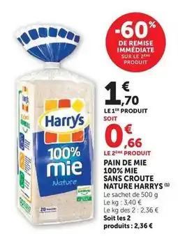 U Express Harry's - pain de mie 100% mie sans croute nature offre