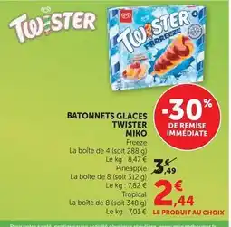 Super U Miko - batonnets glaces twister offre