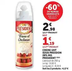 Super U Président - creme uht sous pression 28% mg offre