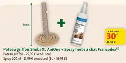 Maxi Zoo Anione/ francodex - poteau griffoir simba xl/ + spray herbe à chat offre