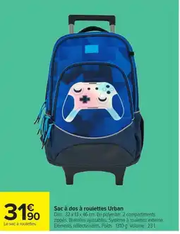 Carrefour Urban Sac à dos à roulettes offre