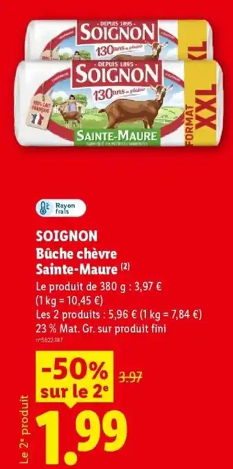 Lidl SOIGNON Büche chèvre Sainte-Maure offre
