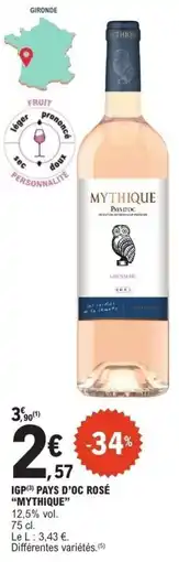 E.Leclerc MYTHIQUE IGP PAYS D'OC ROSÉ offre