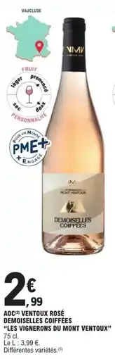 E.Leclerc Les vignerons du mont aoc ventoux rose demoiselles coiffées offre