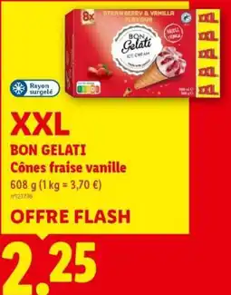 Lidl BON GELATI Cônes fraise vanille offre