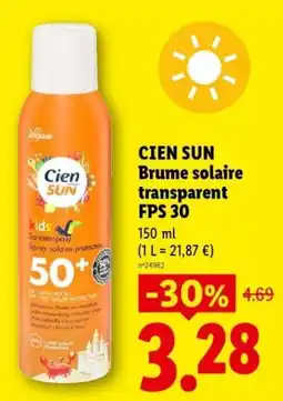 Lidl Cien SUN Brume solaire transparent offre