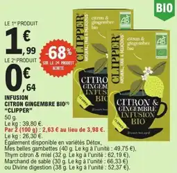 E.Leclerc CLIPPER INFUSION CITRON GINGEMBRE BIO offre