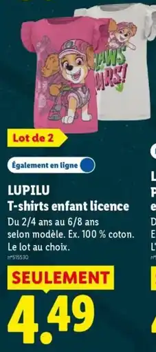 Lidl LUPILU T-shirts enfant licence offre