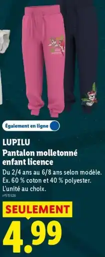 Lidl LUPILU Pantalon molletonné enfant licence offre