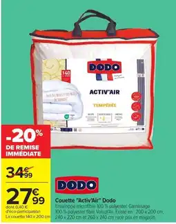 Carrefour DODO Couette "Activ'Air" offre