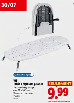 Lidl W5 Table à repasser pliante offre
