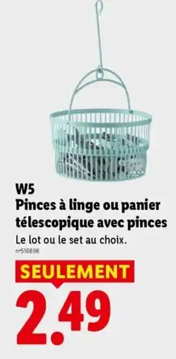 Lidl W5 Pinces à linge ou panier télescopique avec pinces offre