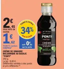 E.Leclerc PONTI Crème de vinaigre balsamique au basilic offre