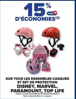 Carrefour Disney, marvel, paramount, top life sur tous les ensembles casques et set de protection offre
