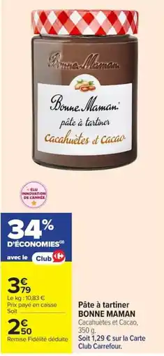 Carrefour BONNE MAMAN Pâte à tartiner Cacahuètes et Cacao offre