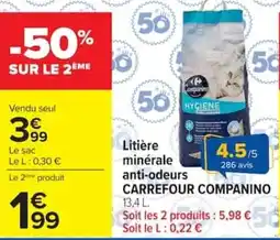 Carrefour Carrefour Companino litière minérale anti-odeurs offre