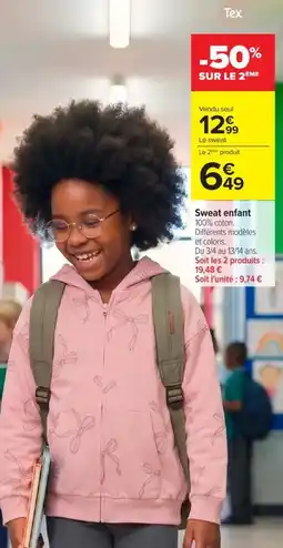 Carrefour Tex Sweat enfant offre
