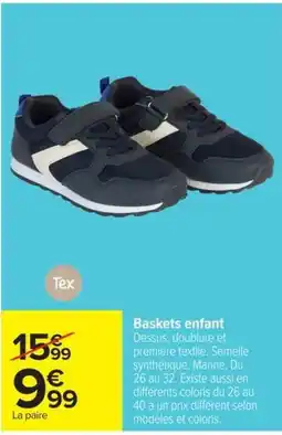 Carrefour Tex Baskets enfant offre