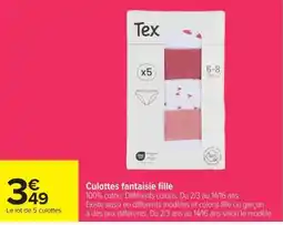 Carrefour Tex Culottes fantaisie fille offre