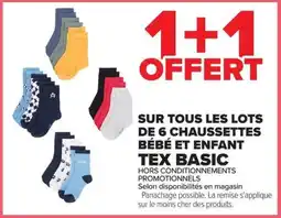 Carrefour Sur tous les lots de 6 chaussettes bébé et enfant tex basic offre