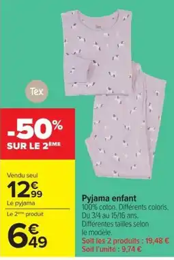 Carrefour Tex Pyjama enfant offre