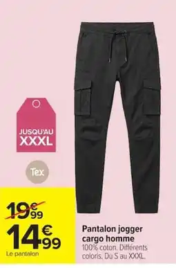 Carrefour Tex Pantalon jogger cargo homme offre