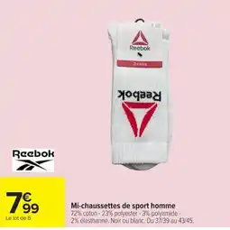 Carrefour Reebok Mi-chaussettes de sport homme offre