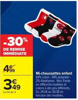 Carrefour SPIDER-MAN Mi-chaussettes enfant offre
