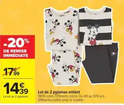 Carrefour Mickey pyjamas enfant offre