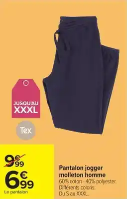 Carrefour Tex Pantalon jogger molleton homme offre