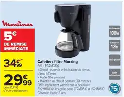 Carrefour Moulinex Cafetière filtre Morning offre