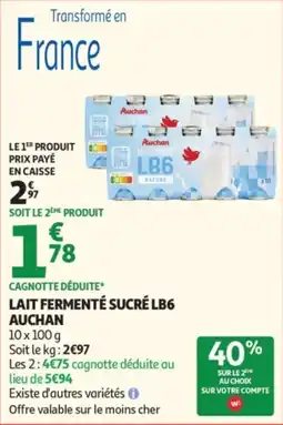 Auchan Auchan LAIT FERMENTÉ SUCRÉ LB6 offre