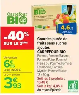 Carrefour Market Carrefour BIO Gourdes purée de fruits sans sucres ajoutés offre
