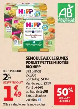 Auchan Hipp Semoule aux légumes poulet petits mijotés offre